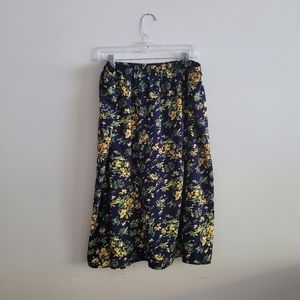 Vintage Elastic Waist Floral Midi Skirt